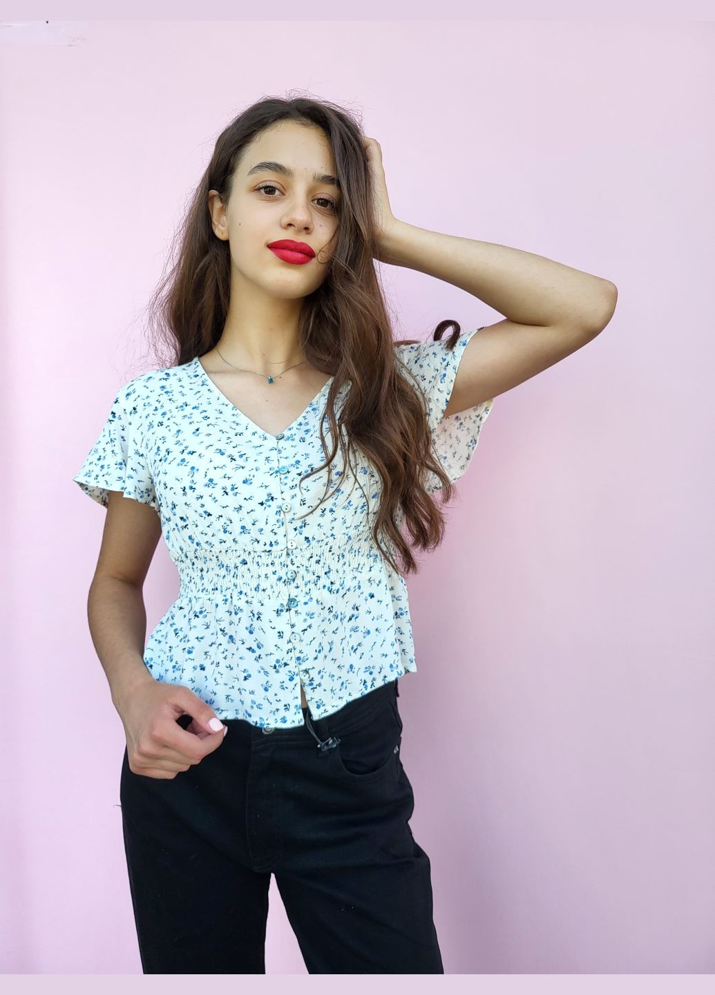 Топ в мелкий цветочный узор на пуговицах Молочный Only (297743398)