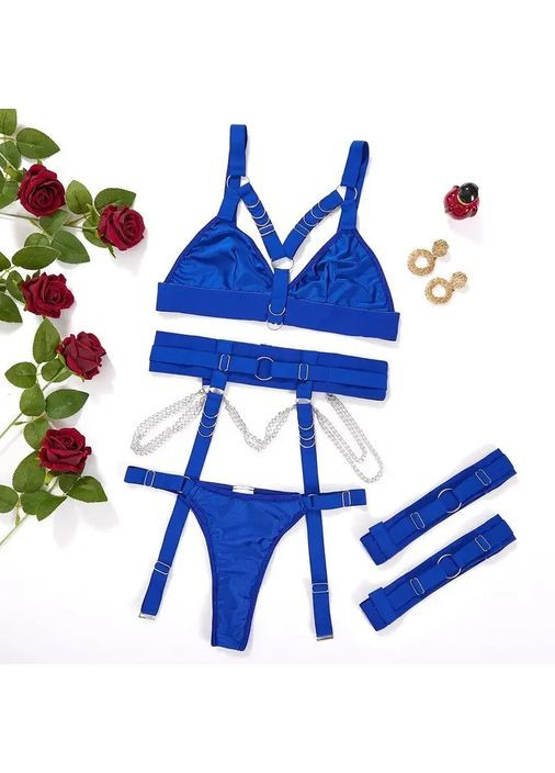 Синій демісезонний мереживний комплект із поясом. мереживну спідню білизну. жіноча спідня білизна розміру s-xl чорна, xl No Brand