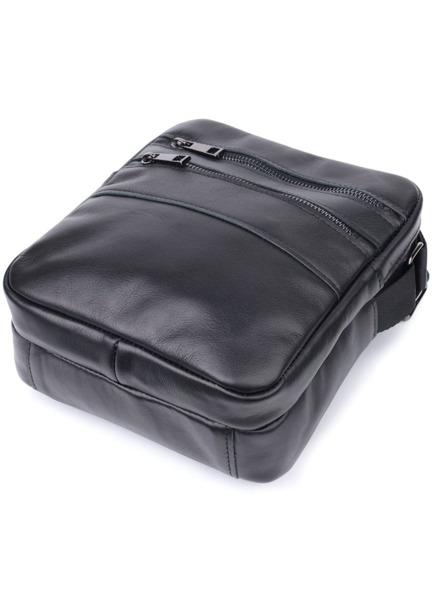 Классическая мужская сумка кросс боди из натуральной глянцевой кожи черная 22846 Shvigel (329197396)