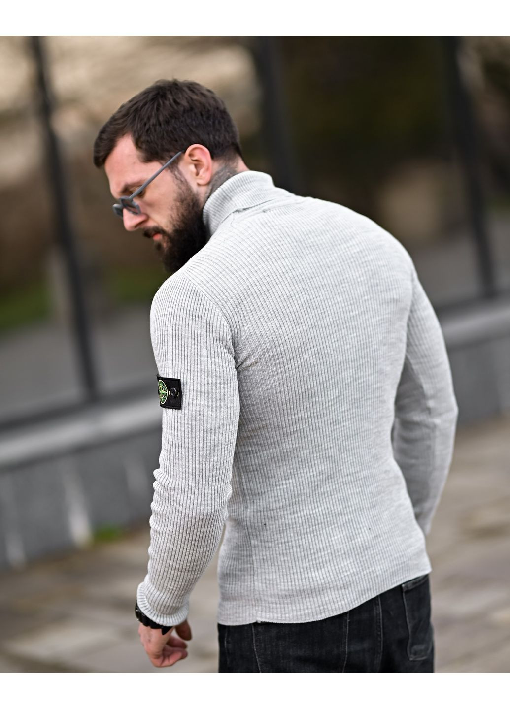 Чоловічий в'язаний демісезонний гольф сірий Stone Island (371684757)
