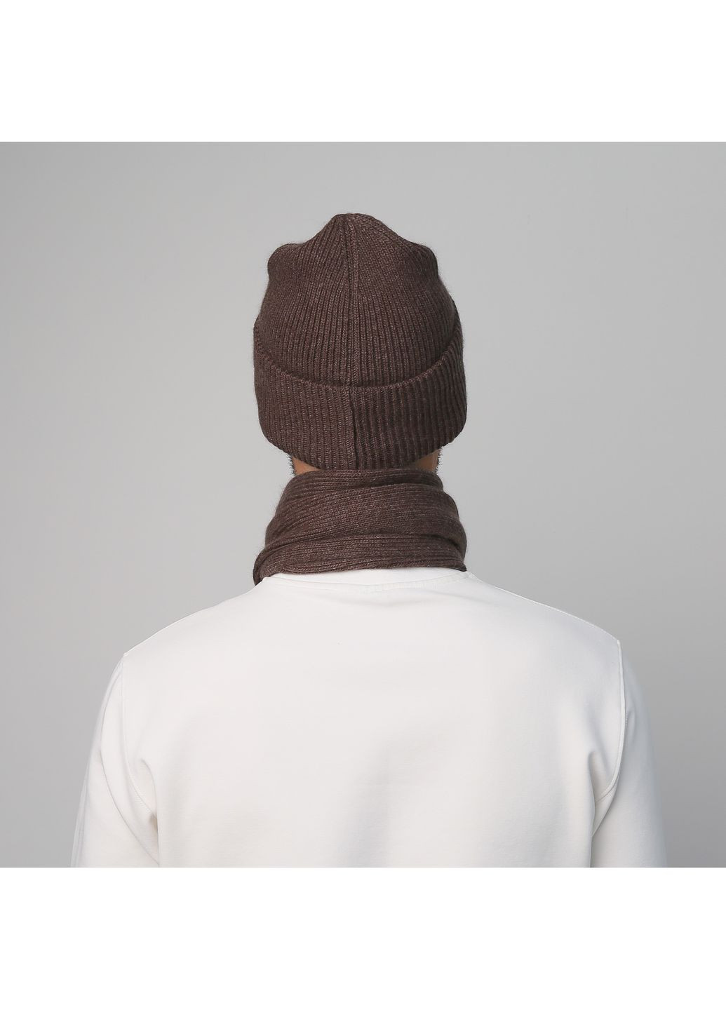 Набор шапка бини + шарф мужской шерсть коричневый GEORGE 694-898 LuckyLOOK 694-898M (322789128)