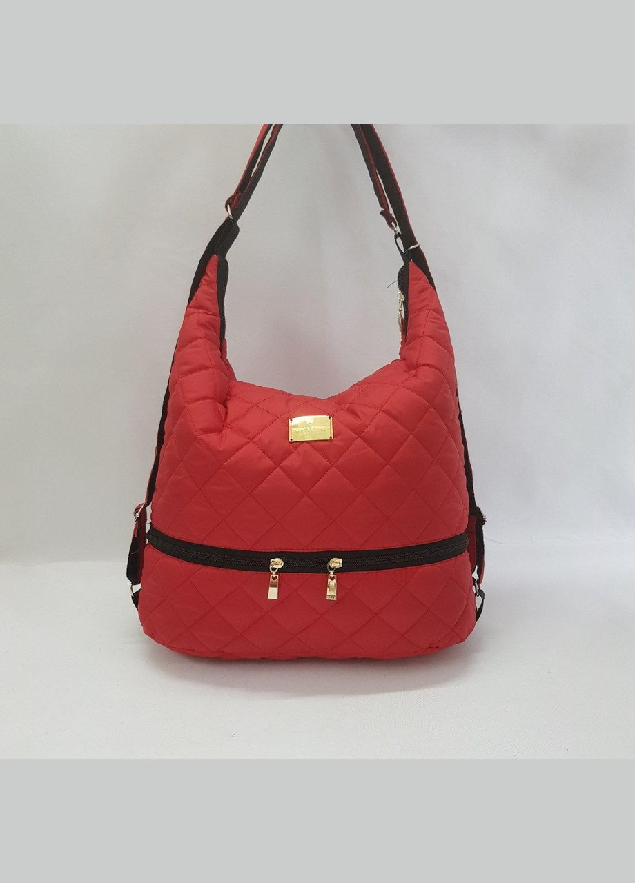 Жіноча сумка-рюкзак з кишенями стьобана плащівка червона No Brand (318442909)