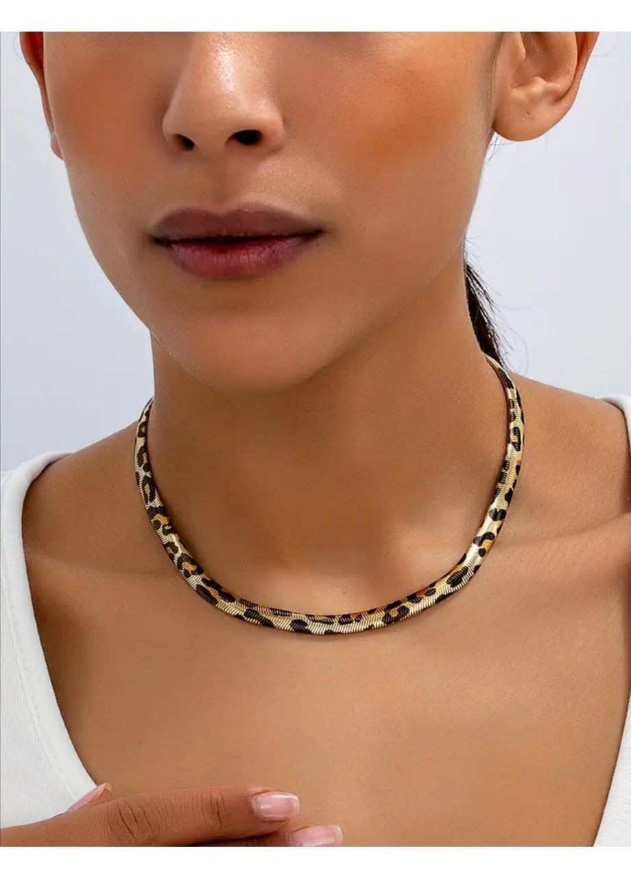 Колье - цепочка, плетение Снейк, леопардовый принт, цвет золото No Brand (349810531)