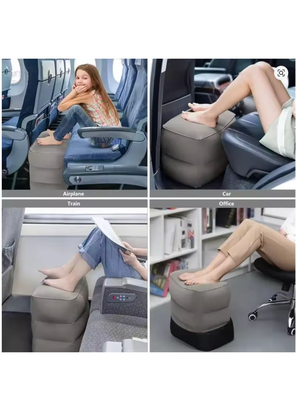 Надувная подушка для ног в самолёт и автобус 43 см серая подставка для ног для путешествий No Brand (372992574)