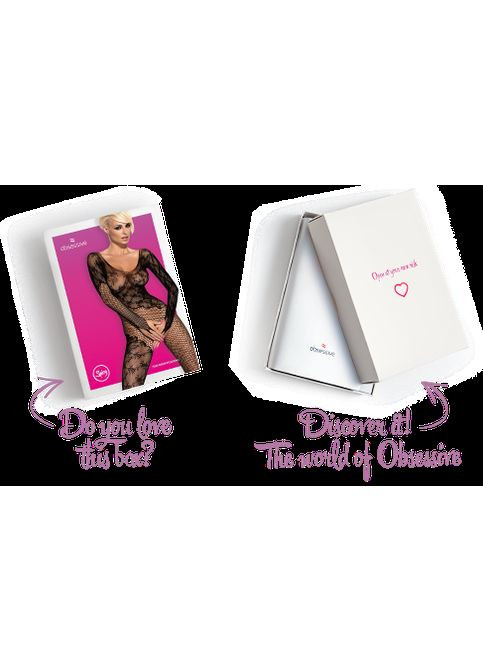 Бодістокінг Bodystocking F210 рукава-мітенки, сітка, кольорове мереживо black S/M/L - CherryLove Obsessive чорний нейлон, еластан