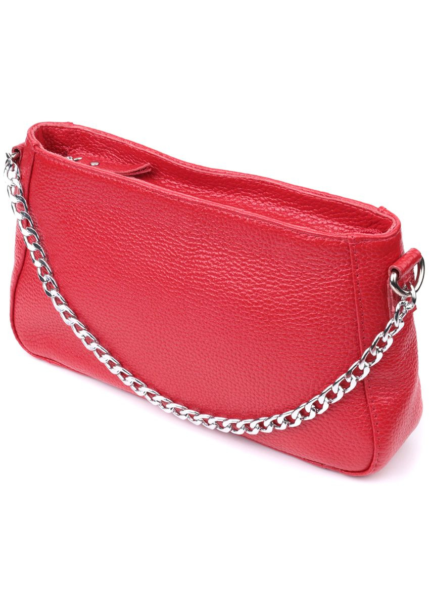 Яскрава сумка багет з ланцюжком і знімним ремінцем з натуральної шкіри 22836 Червона Shvigel (331906370)