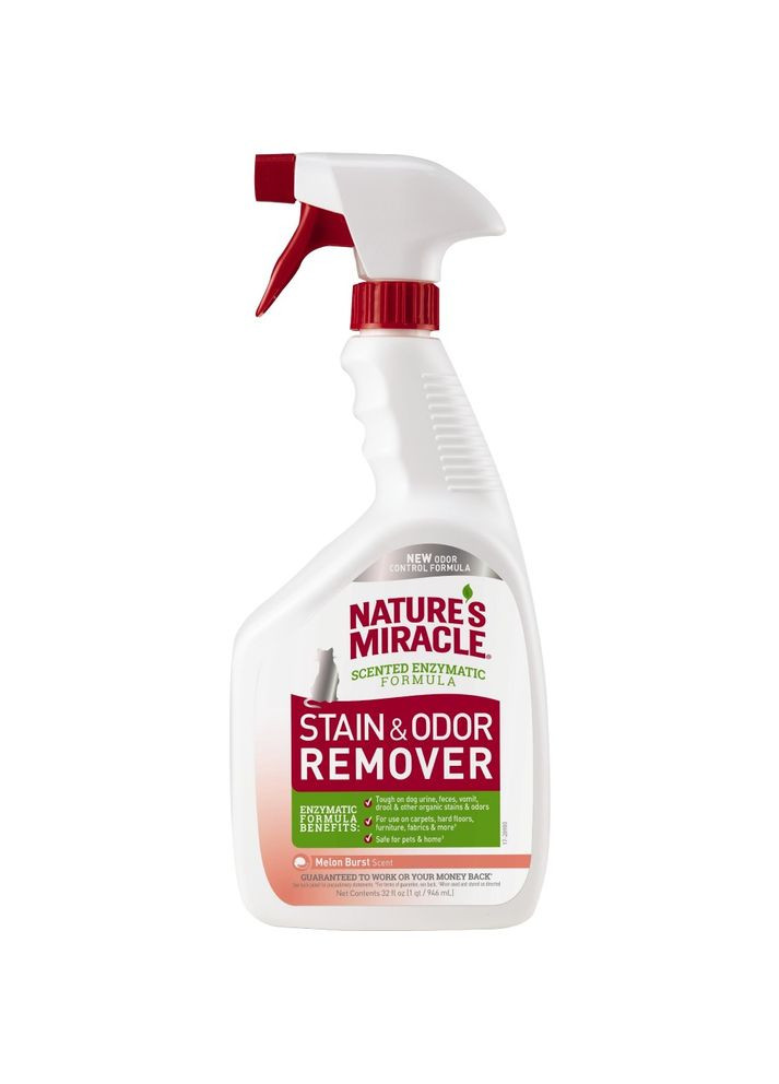 Спрей для видалення плям та запахів від кішок Miracle Stain & Odor Remover. Melon Burst Scent з ароматом дині, Nature's (293408354)