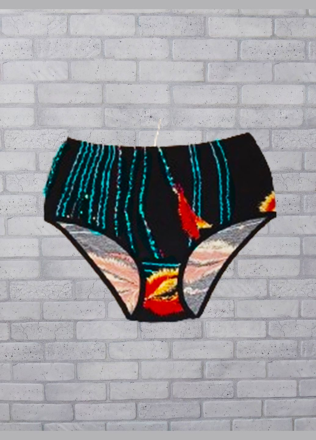 Трусы с высокой посадкой женские черные принт абстракция, бамбук вискоза No Brand (315351008)