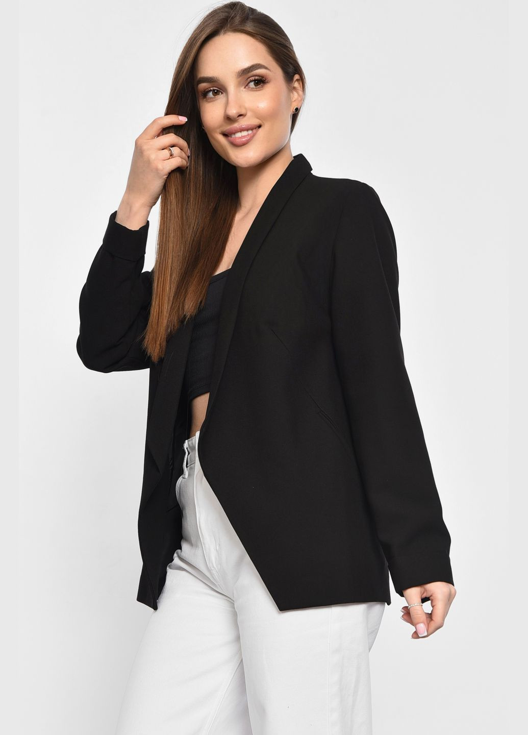 Черный женский пиджак женский черного цвета Let's Shop с орнаментом - демисезонный