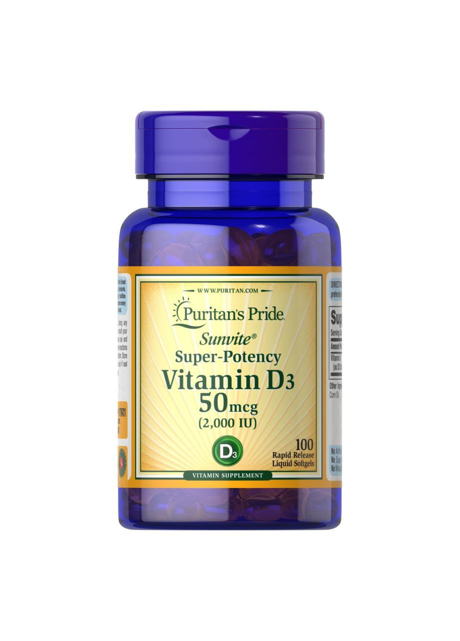 Vitamin D3 50 mcg 2000 - 100 caps Puritans Pride (369400489)