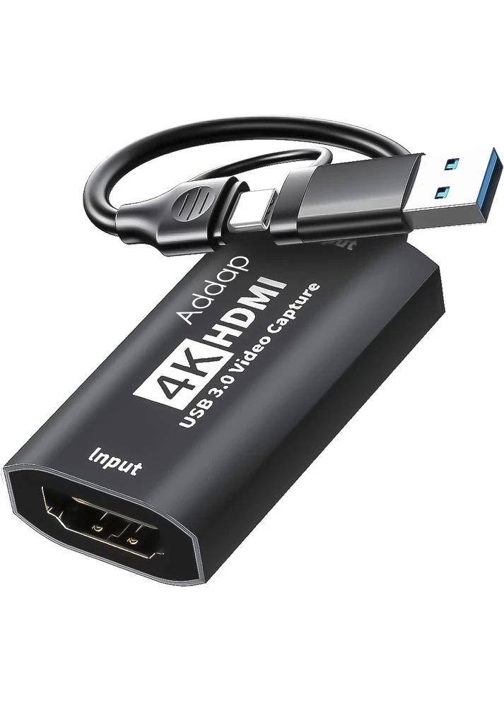 2в1 зовнішня карта відеозахоплення з HDMI на Type-C та USB-A інтерфейси VCC-06, для запису, стримінгу та оцифрування відео, 4K Addap (376267557)