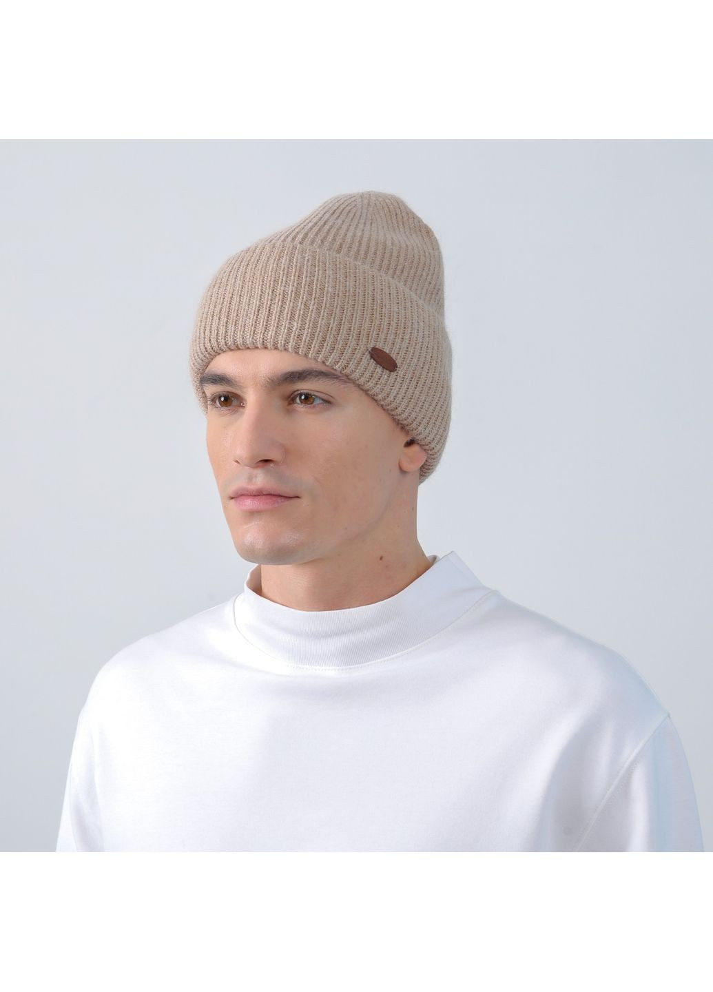 Шапка бини мужская шерсть бежевая GEORGE 225-657 LuckyLOOK 225-657M (367992052)