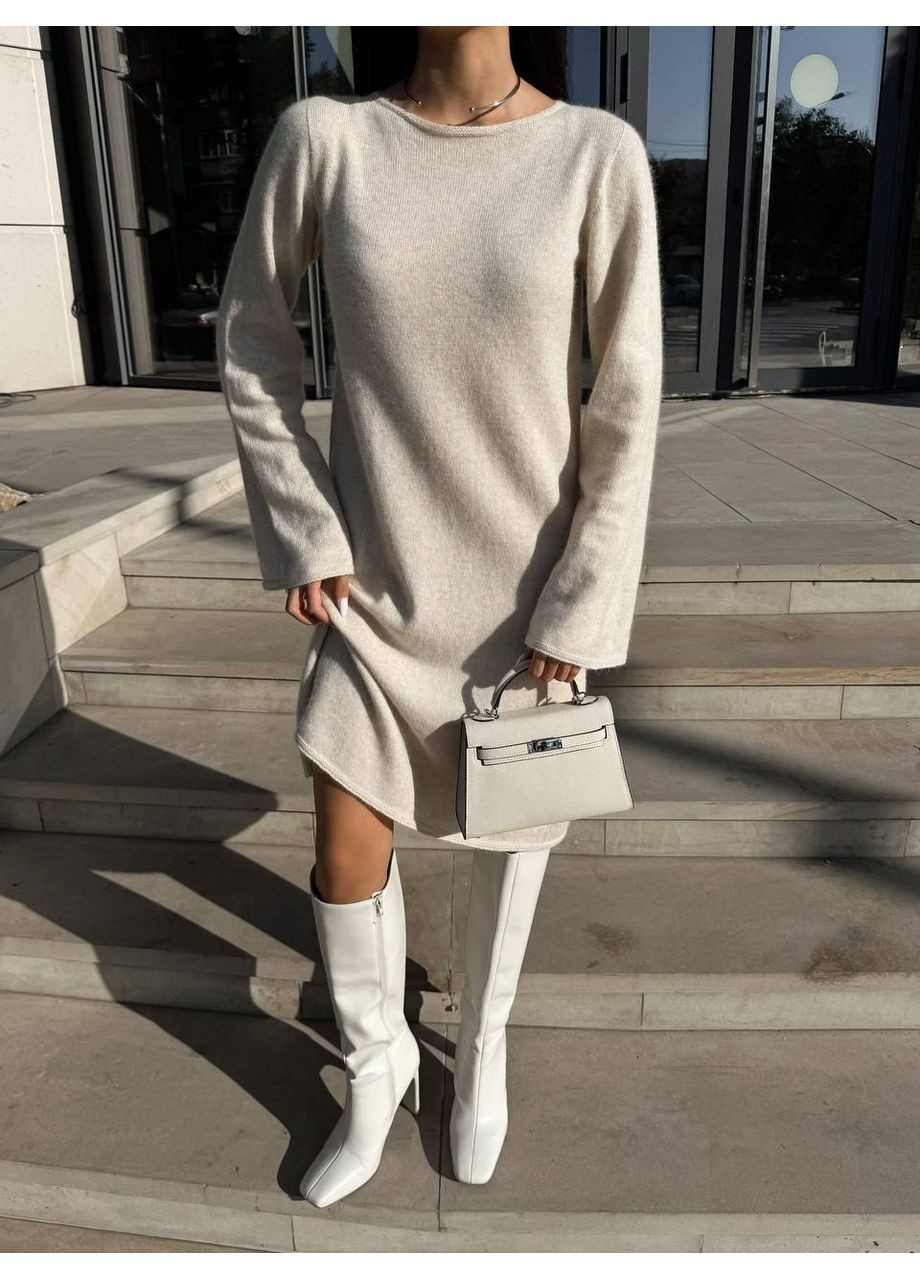 Бежева повсякденний, кежуал преміум сукня з ангори та шерсті 💎💎💎 сукня светр Україна однотонна