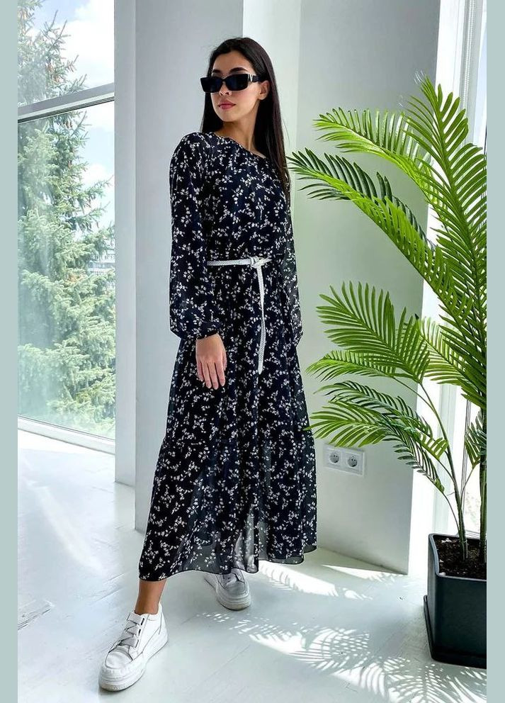 Черное повседневный, кэжуал платье с пышной юбкой Seventeen с цветочным принтом