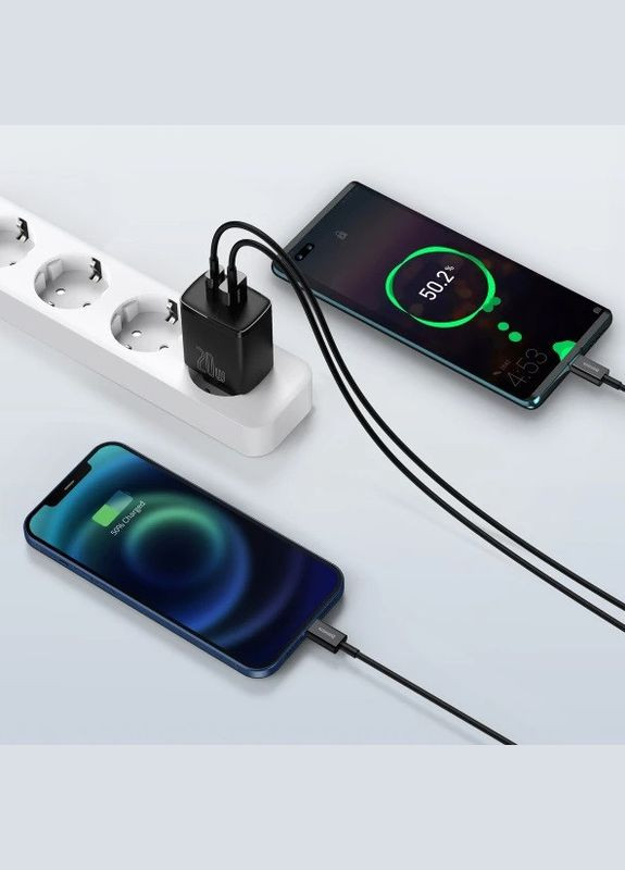 Сетевое зарядное устройство для Compact Quick Charger QC3.0+PD3.0 20W USB+TypeC 3A Baseus (296108058)