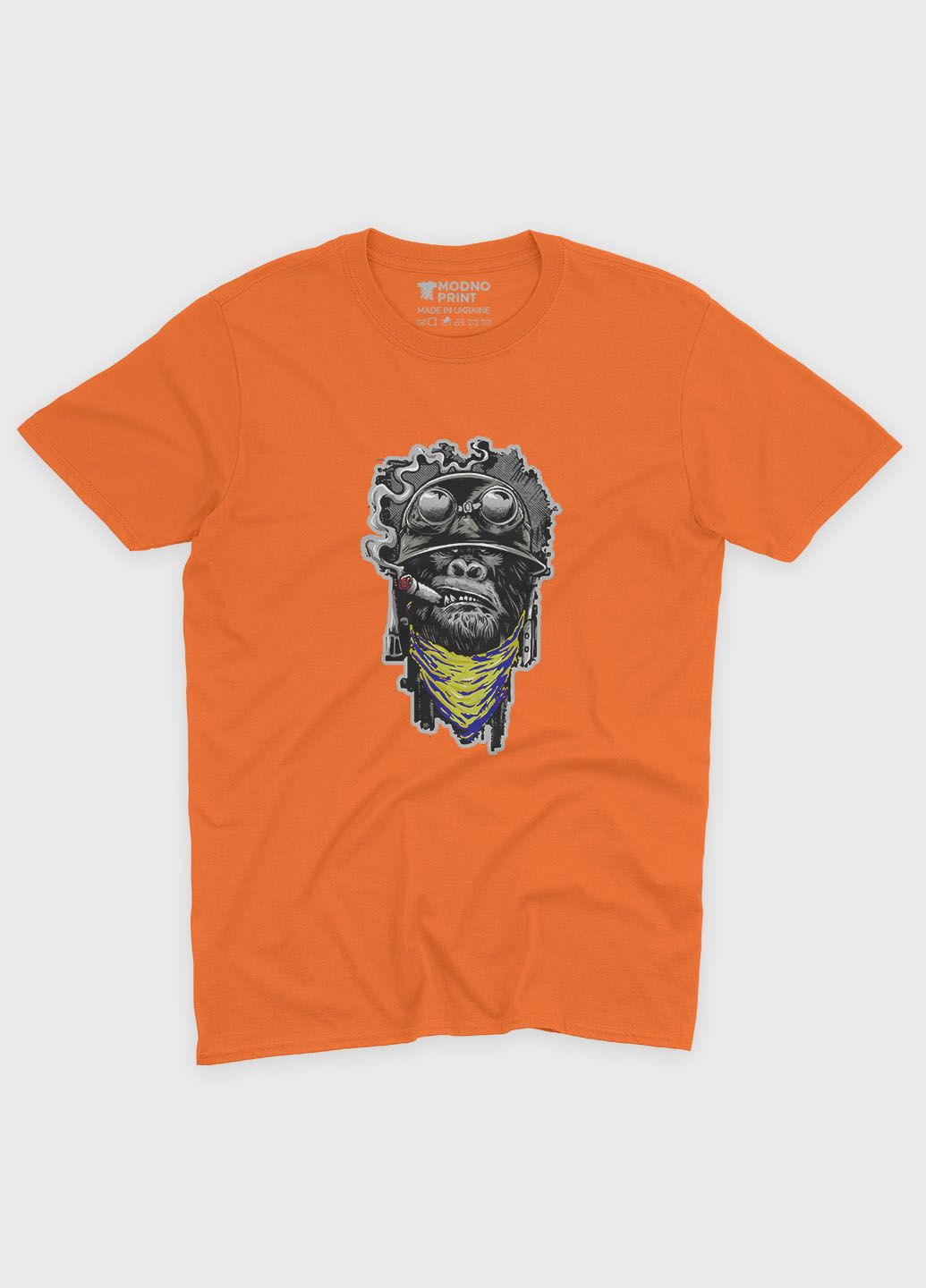 Оранжевая демисезонная футболка для мальчика с патриотическим принтом горилла (ts001-4-ora-005-1-105-b) Modno