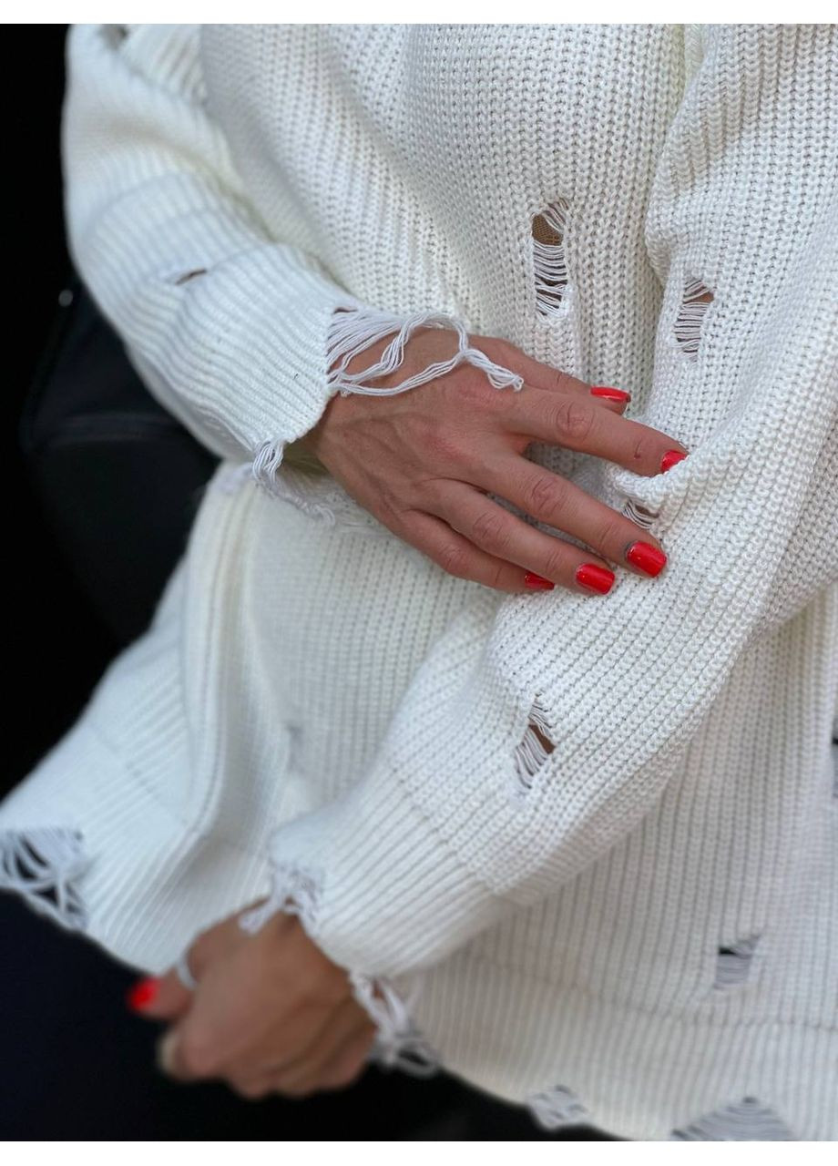 Белый демисезонный свитер женский оверсайз пуловер Style Point