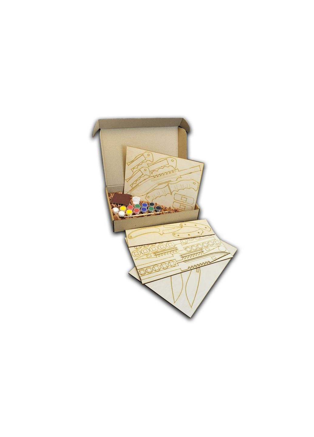 3D дерев'яний конструктор Набір для творчості із 3-х ножів Standoff 2 M9 Bayonet, KUKRI, Scorpion Scratch із фанери Набір №16 KOGOTOK (335056197)