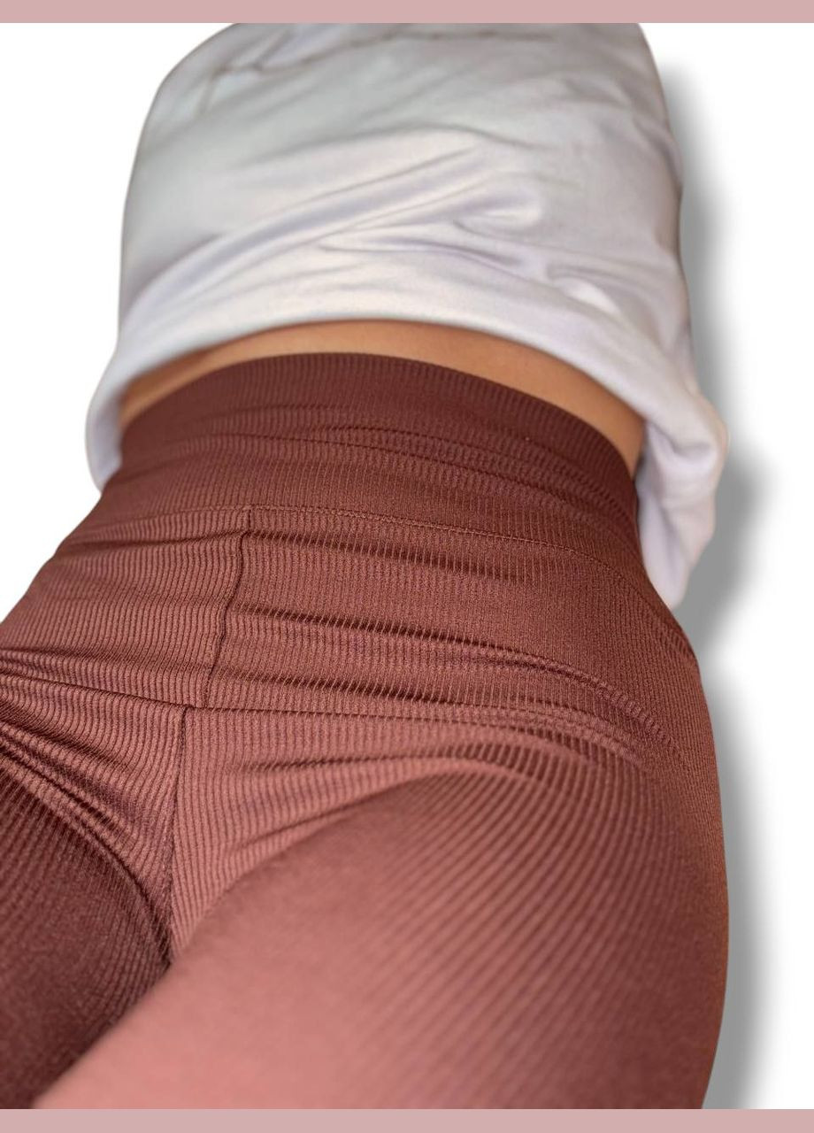 Женские лосины эластичные в рубчик с высоким широким поясом без утепления демисезон 99-101см черные No Brand (318450639)