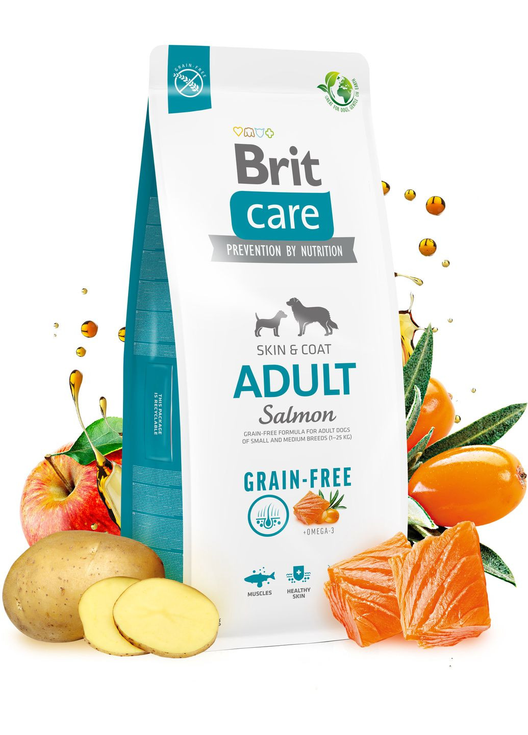 Корм для собак маленьких та середніх порід Dog Grain-free Adult беззерновий з лососем 12 кг (8595602558834) Brit Care (316226820)