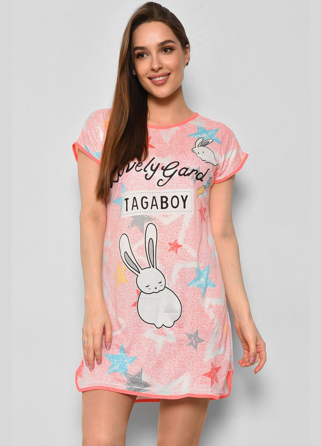 Ночная рубашка женская розового цвета с рисунком Let's Shop (290839516)