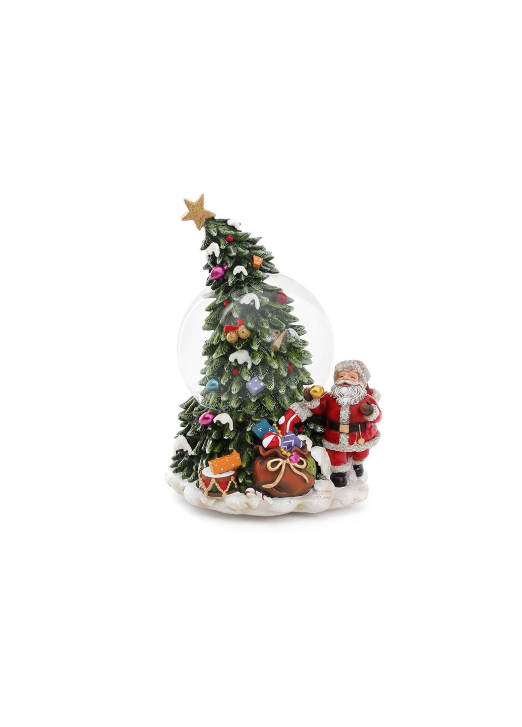 Декоративна водяна куля Санта біля ялинки 20см з музикою на заводному механізмі No Brand (309149653)
