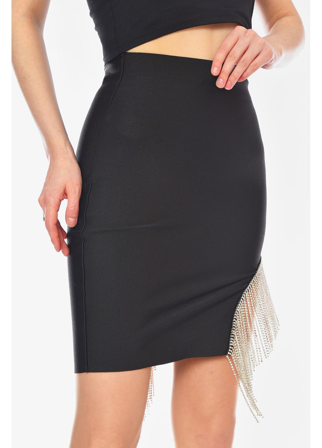 Черная повседневная однотонная юбка женская однотонная черного цвета Let's Shop плиссе