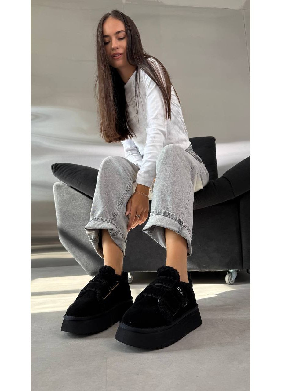 Стильные угги на массивной подошве в черном цвете (2184) No Brand (373235588)