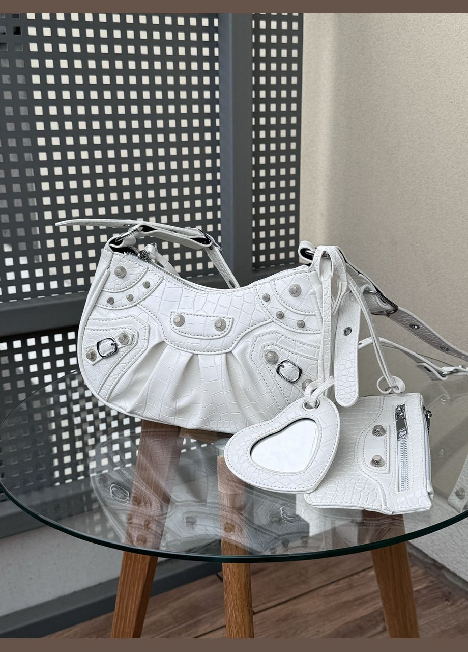 Жіноча сумка 8821 крос-боді рептилія біла No Brand (299279278)