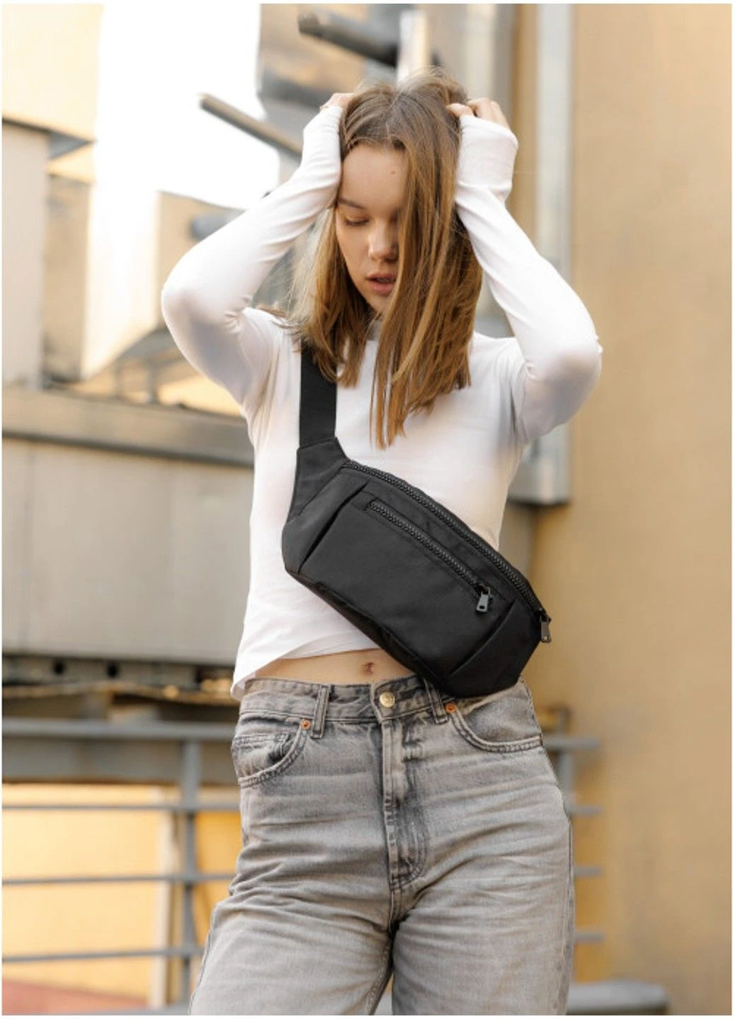 Сумка женская на пояс и через плечо бананка Tirso LCH черная тканевая Sambag (319598607)