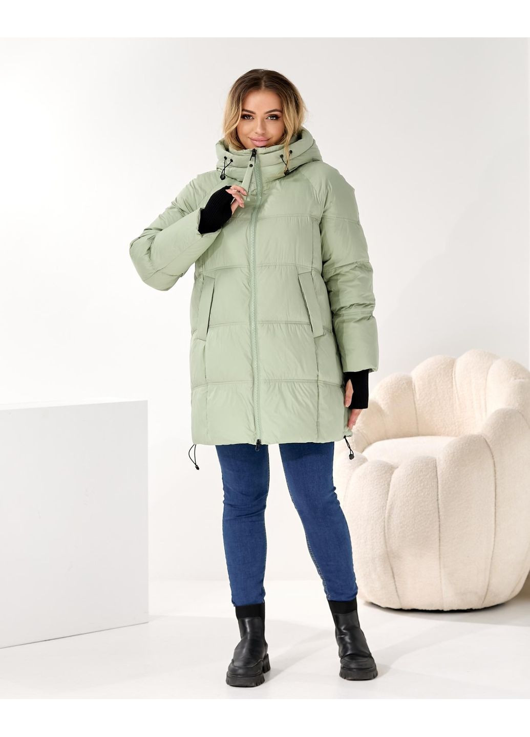 Комбинированная демисезонная шоколадная коричневая куртка на зиму KHAN