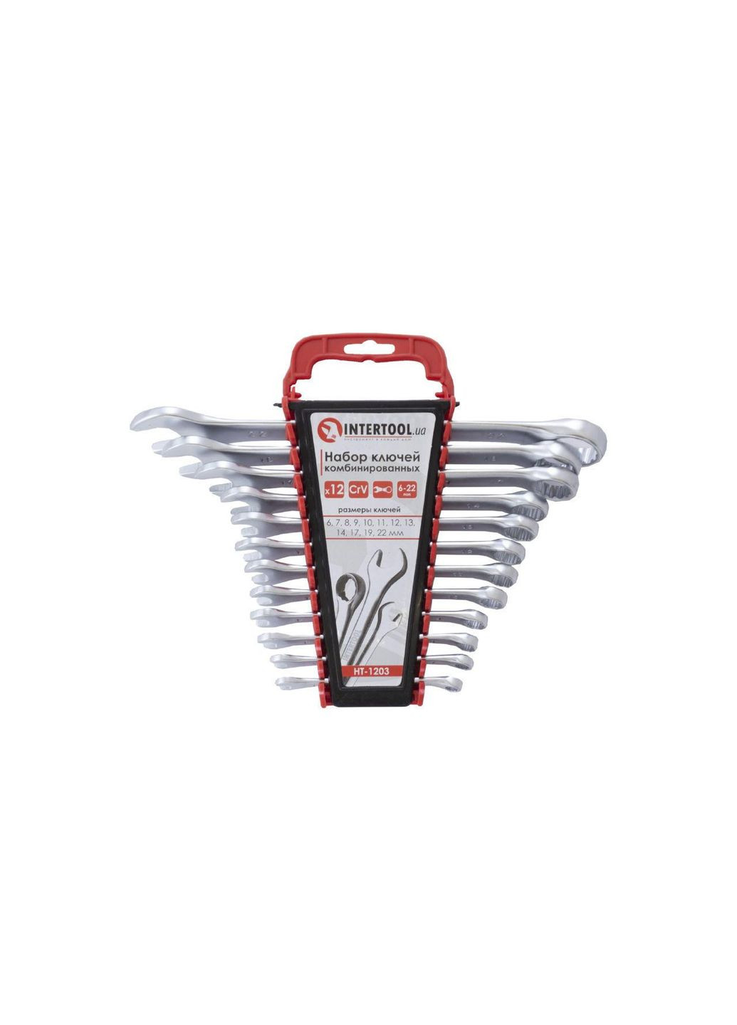 Набір ріжково-накидних ключів хромо-ванадієві 12 шт. 6-22 мм у пластиковому тримачі Intertool (332204698)