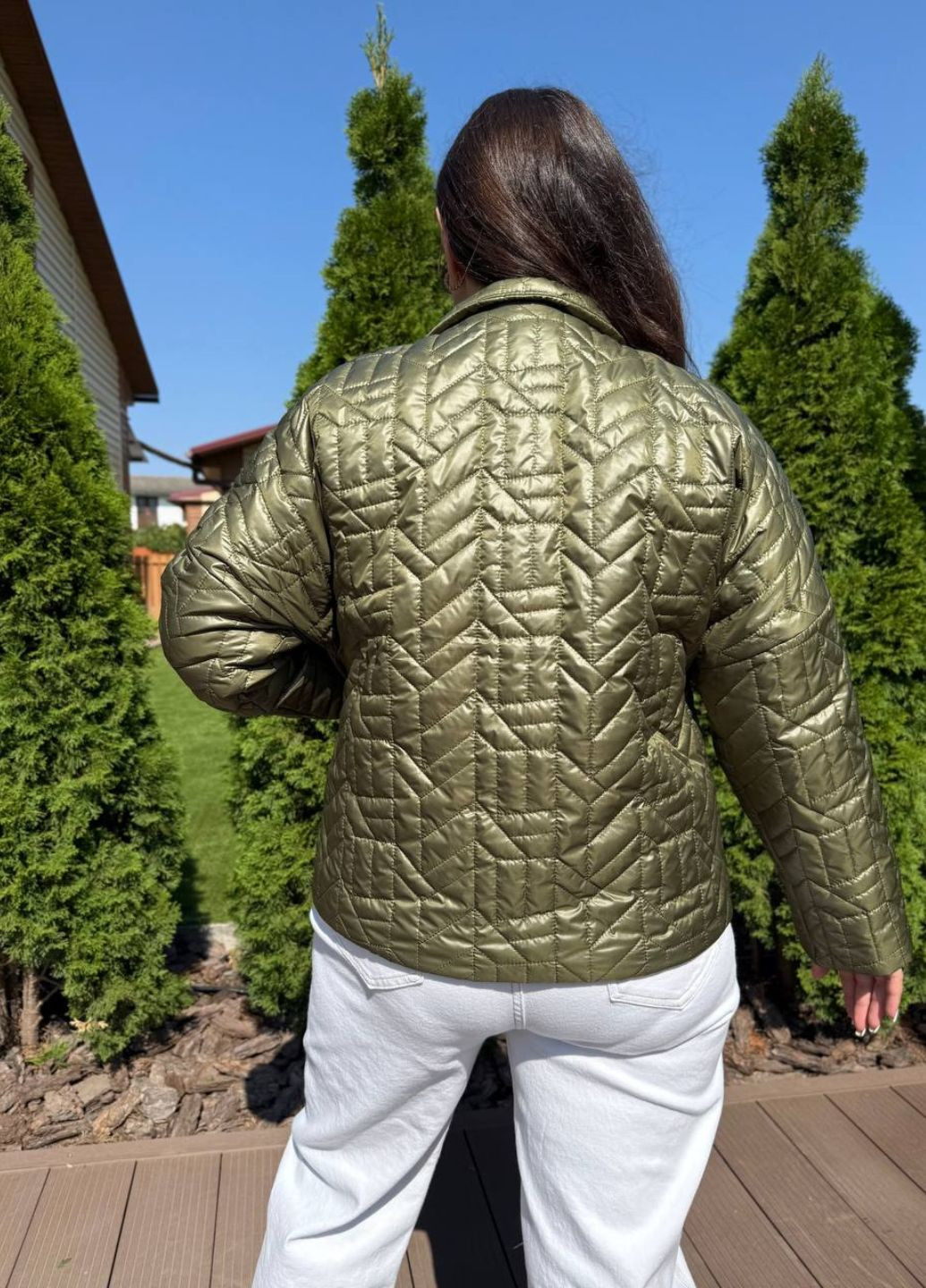 Оливковая (хаки) демисезонная стеганая короткая куртка куртка-пиджак Tik-Tak