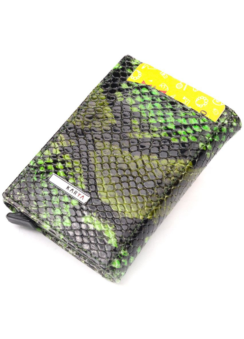 Лакированная визитница из натуральной кожи под змею с отделением для карт и наличных зеленая (sku_20987) No Brand (330012829)