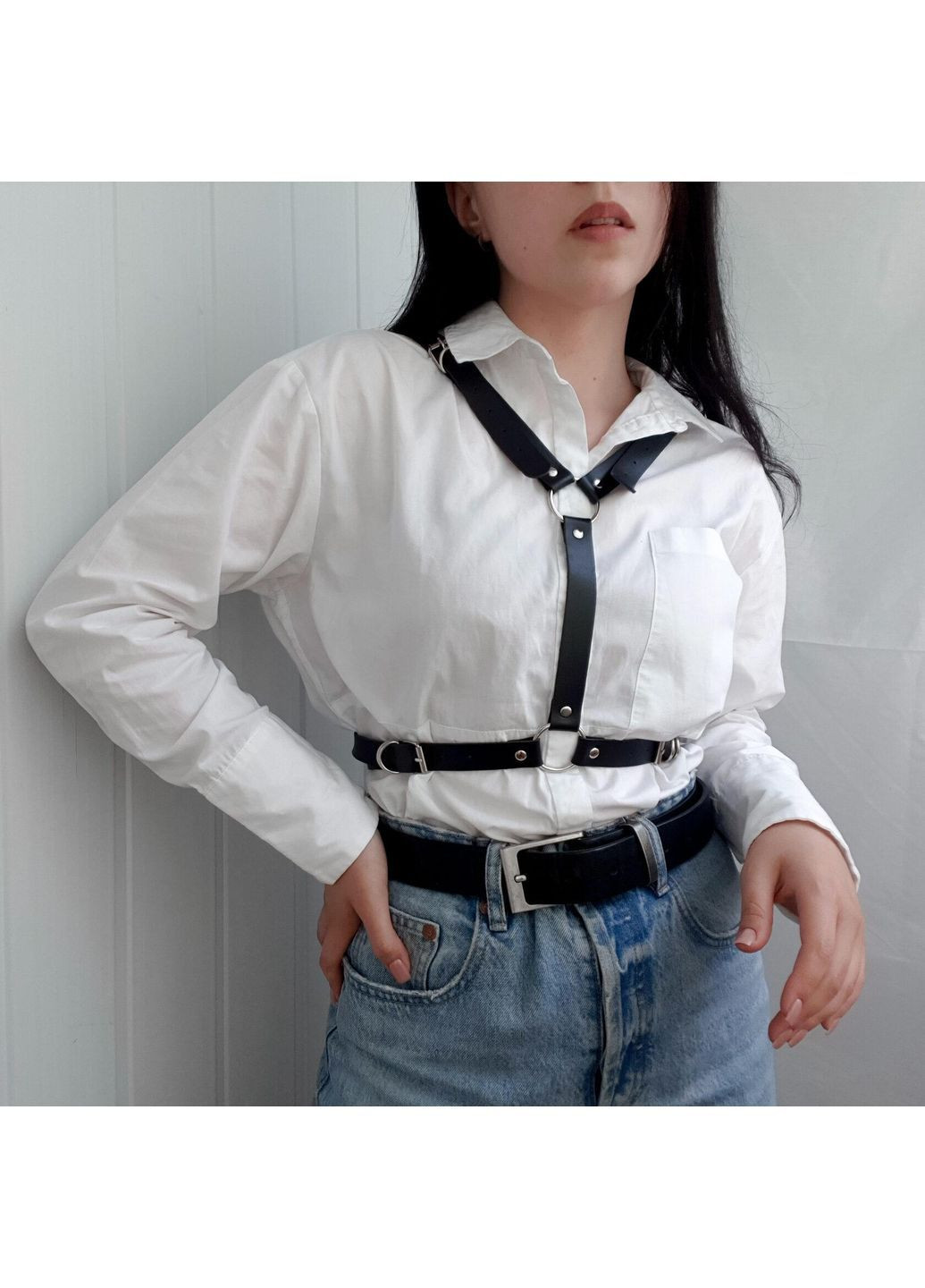 Портупея на плечі і талію чорна з декоративними крилами унісекс кавай ремінці регульований розмір стильна fairycore азійська y2k No Brand (368986079)