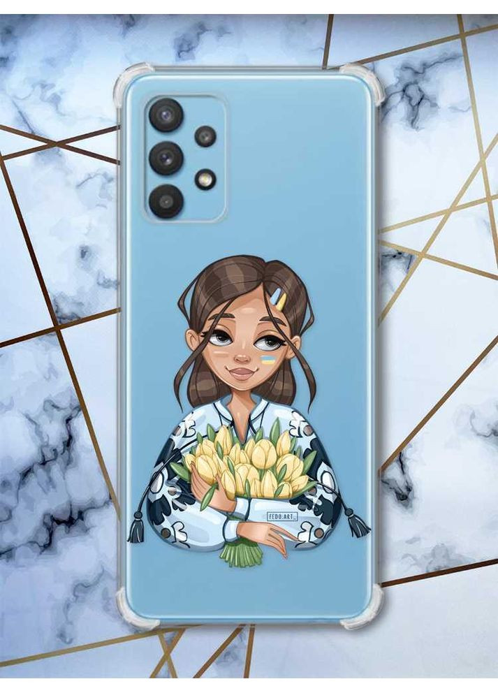 Чохол з потовщеними кутами на Samsung Galaxy A32 Дівчина з тюльпанами (патріотичний принт 22) Creative (359493563)