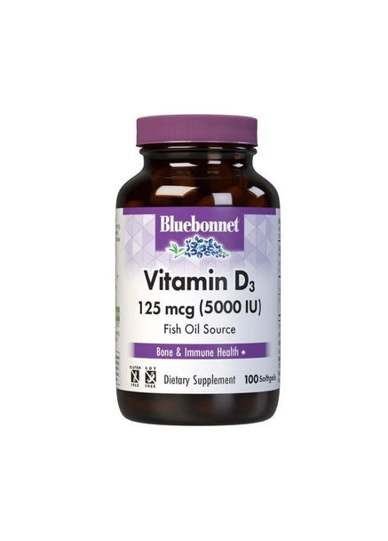 Витамин D3 5000IU (125 мкг), Vitamin D3,, 100 желатиновых капсул Bluebonnet Nutrition (326054553)