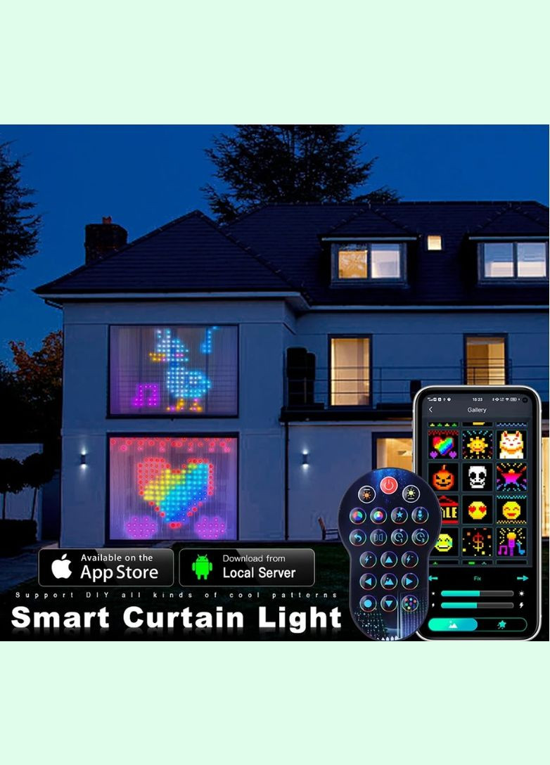 Смарт гірлянда штора 3*3 м 400 LED RGB, керування телефоном чи пультом No Brand (316322109)
