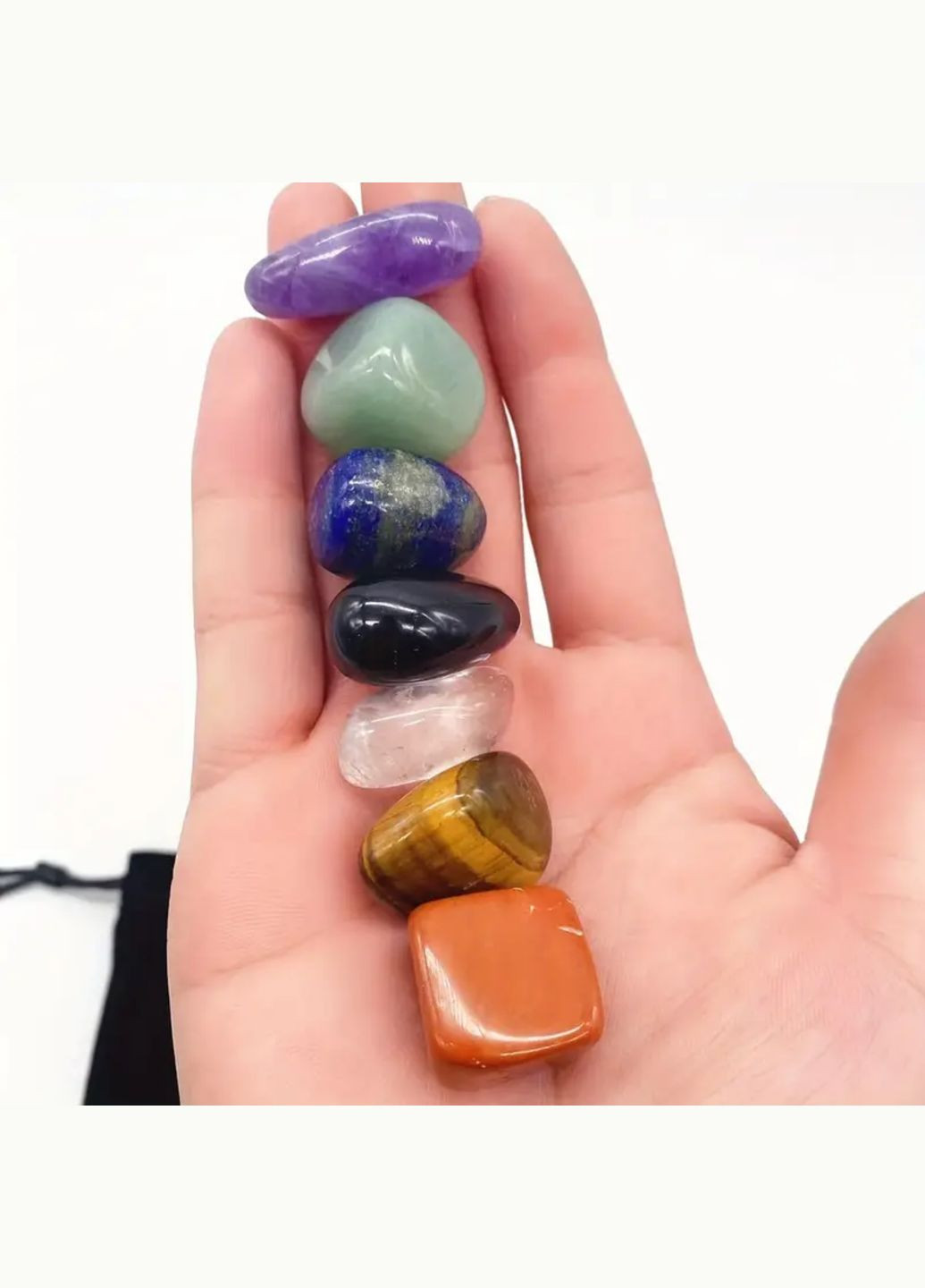 Набор из 7 обработанных камней чакры с мешочком, размер камней 15-20 мм (2 вариант) No Brand (308067541)