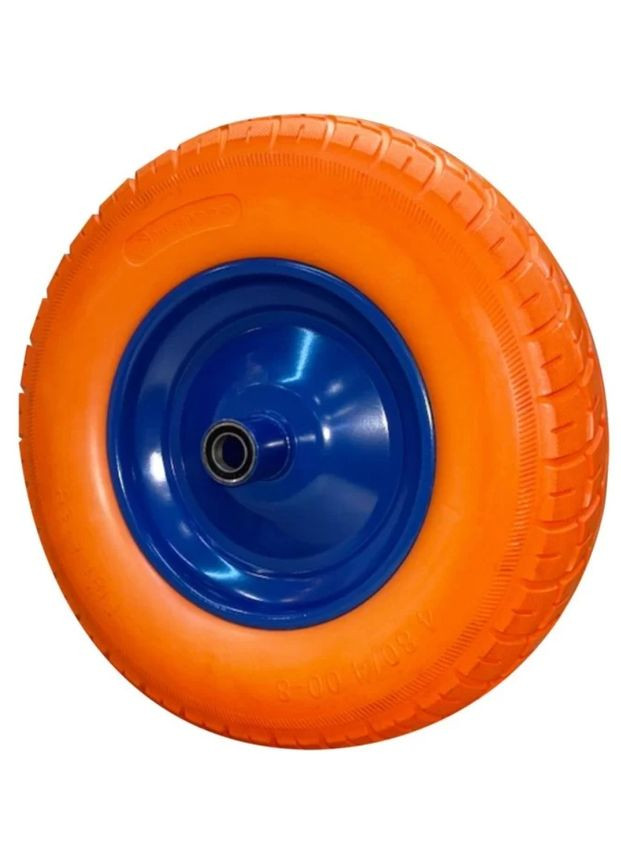 Колесо полиуретановое (4х8, 360 мм, 80 мм) оранжевое с синим диском без оси (24392) BLUETOOLS (318093117)