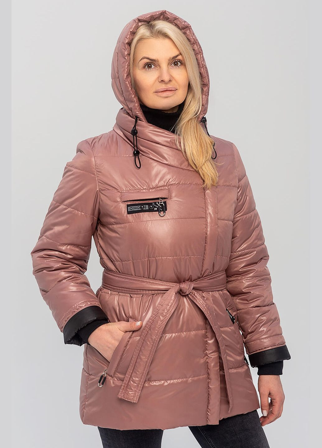 Пудровая демисезонная куртка женская "мартина" с поясом MioRichi