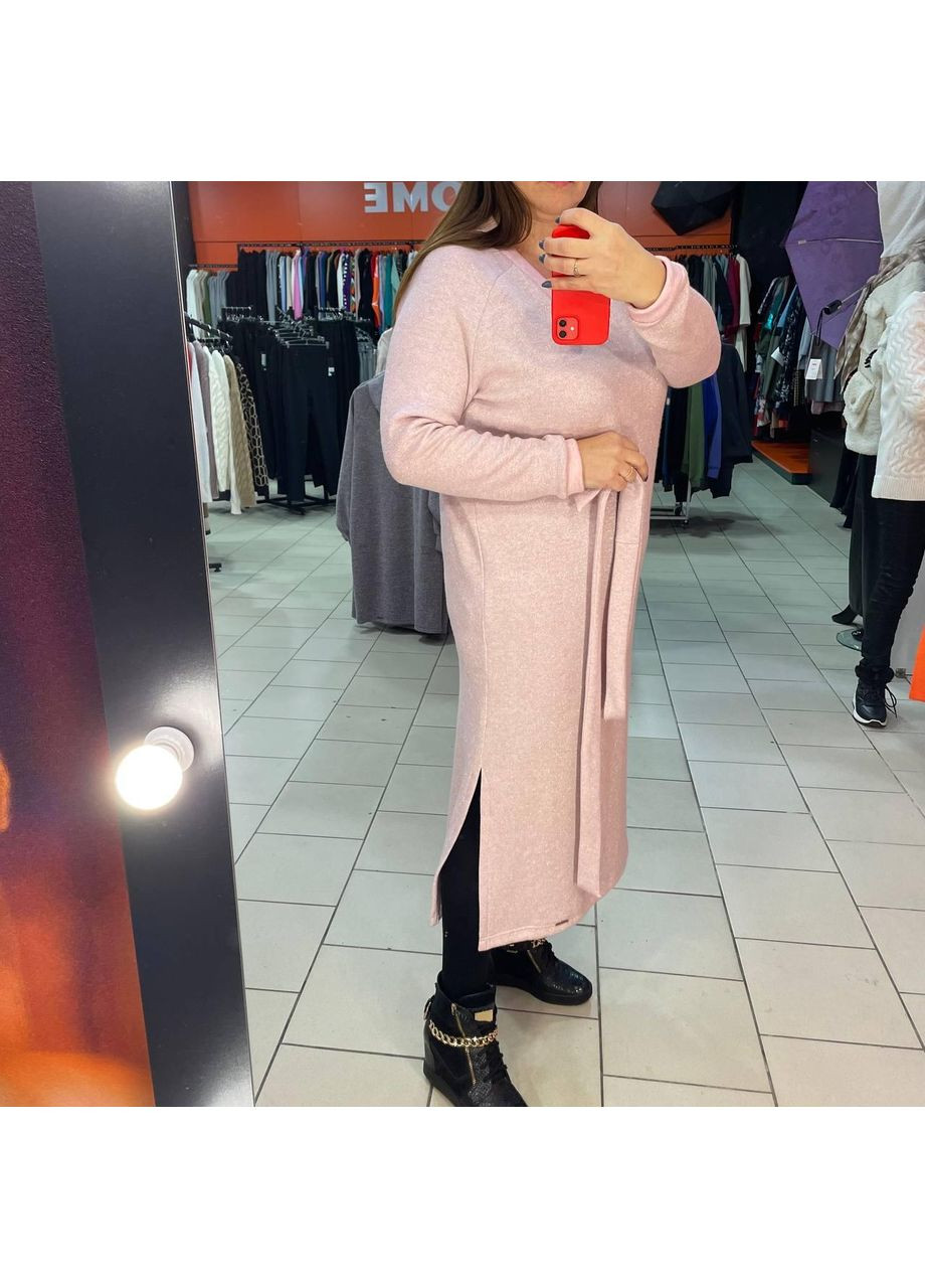 Пудрова кежуал тепле пряме плаття ангора пудра люрекс польща No Brand