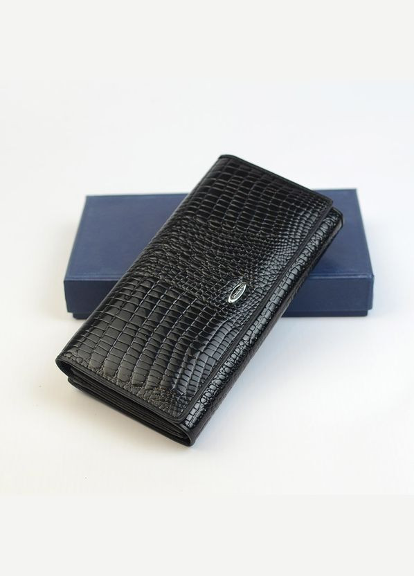 Черный женский кожаный лаковый классический кошелек на кнопке No Brand (333300284)