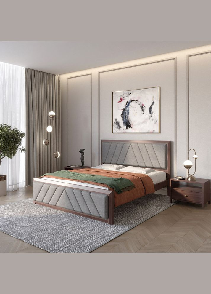 Односпальная деревянная кровать Барселона Б2/Аляска 93 (Серый) 90х190 см (MBG-13514) Mebigrand (366085619)