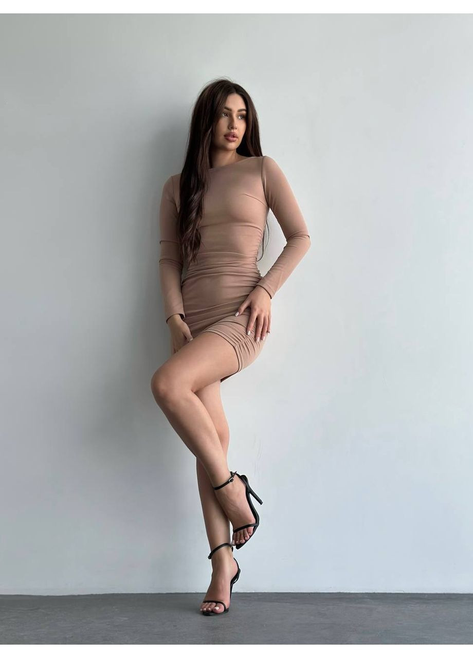 Кофейное праздничный, повседневный, вечернее, кэжуал женское платье с пуш-апом Style Point однотонное