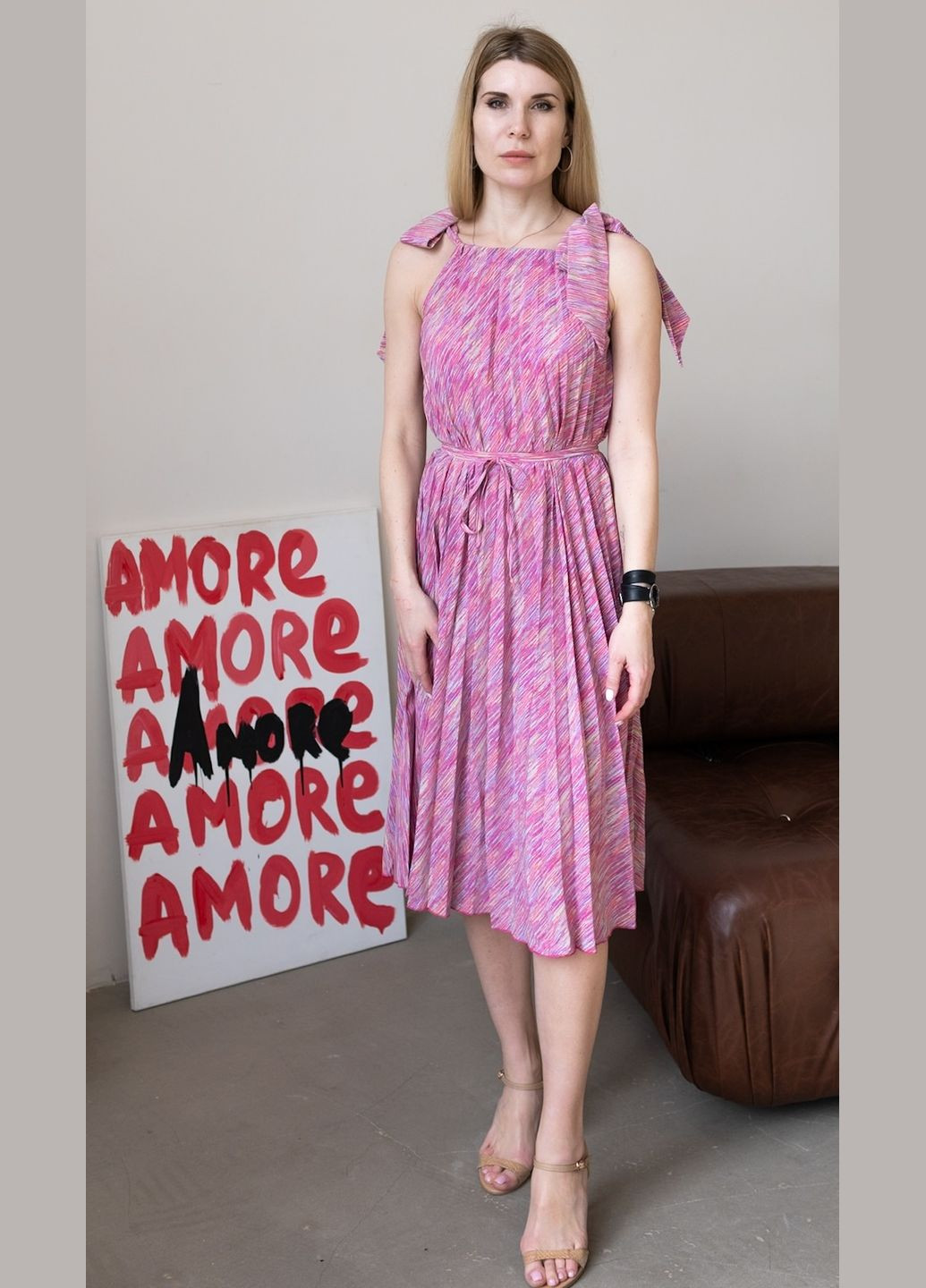 Летний женский летний плиссированный малиновый сарафан с цветным принтом Capricious с узором «градиент»)