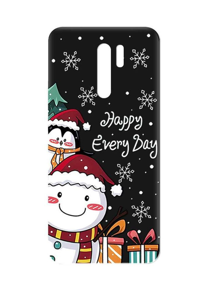 Матовий чорний чохол на Xiaomi Redmi 9:: Сніговик і пінгвін (новорічний принт 156) Creative (362968373)