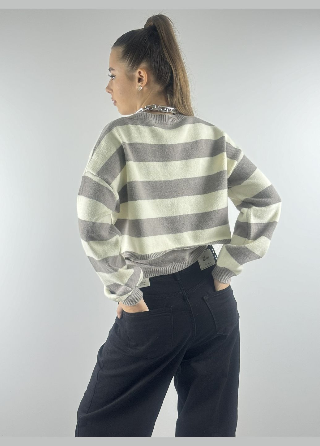 Кофта – комплект женская, вязаная, с майкой, в серую и белую полоску. Теплый и очень мягкий на ощупь Kor@Kor (312537618)