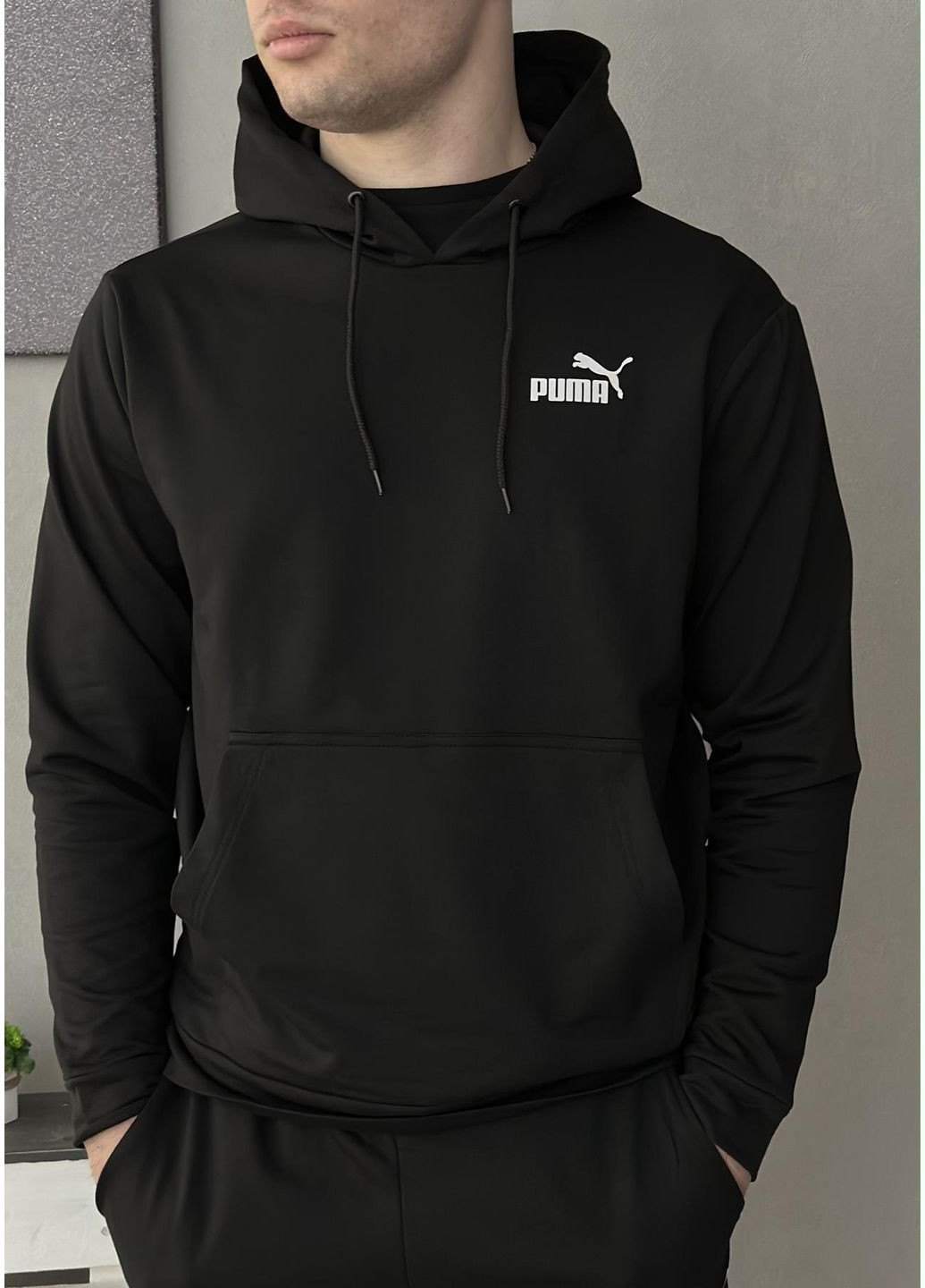 Чоловічий демісезонний спортивний костюм чорний худі + штани (двонитка) No Brand (370022043)