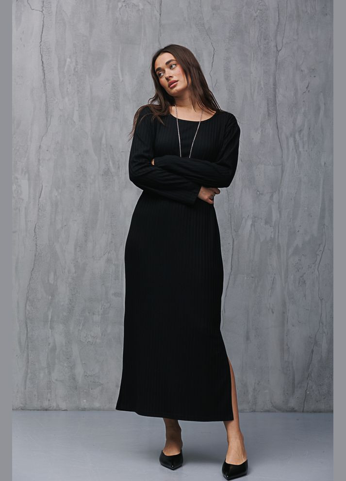 Чорна трикотажне довге сіре плаття з розрізами з боків Arjen